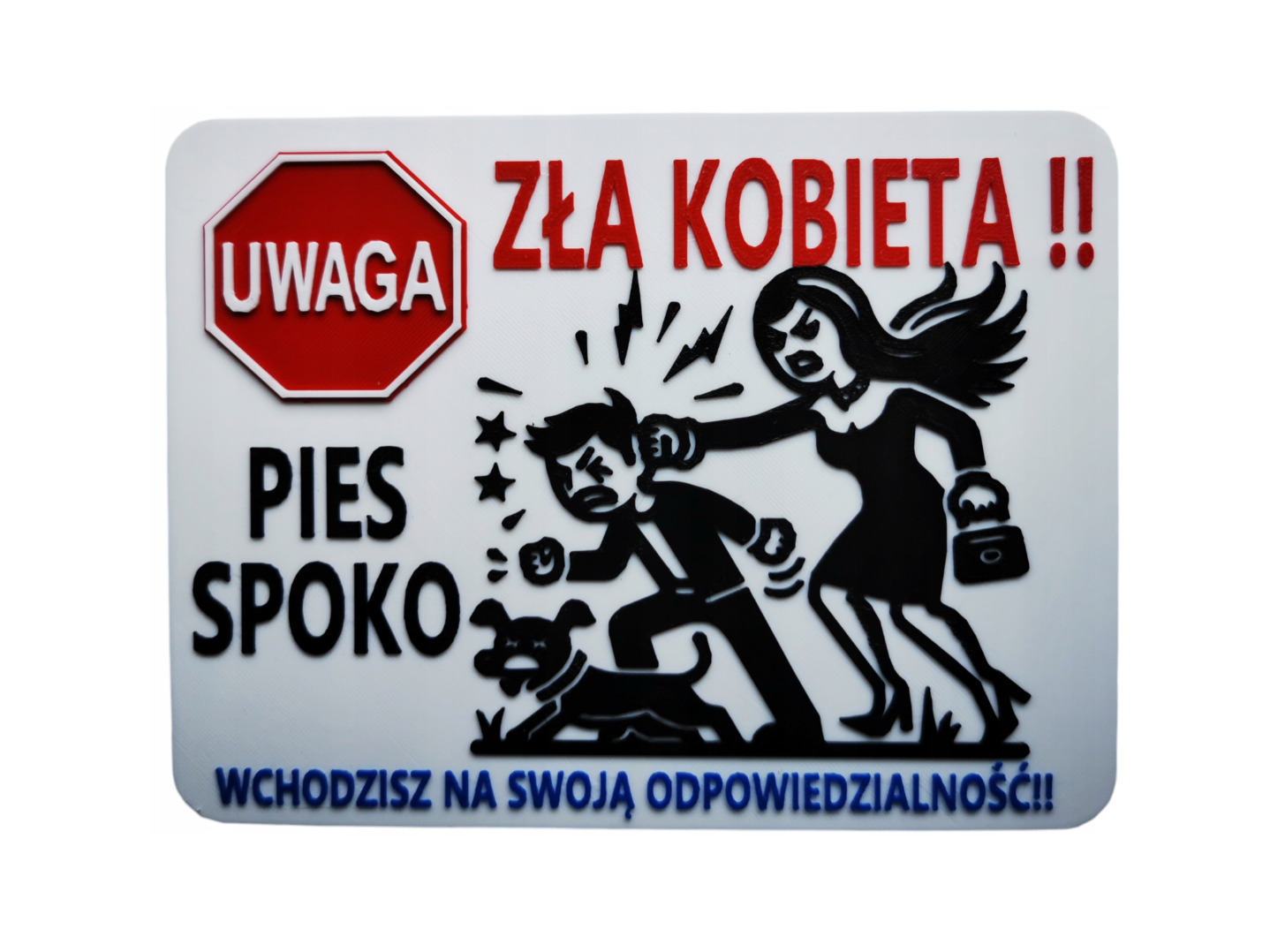 Tabliczka UWAGA ZŁA KOBIETA - Pies Spoko